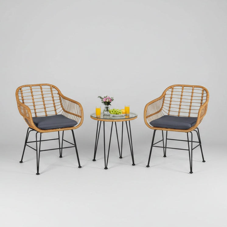 3 piece outdoor rattan patio furniture set with cushions