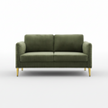 Modern 60-inch wide green corduroy 3-seater loveseat with plush cushions and square arms in a compact apartment living room setup.