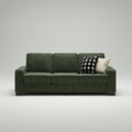 Modern 84-inch green corduroy 3-seater sofa with cup holders in a bright minimalist living room setup.