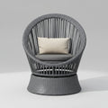Modern gray wicker lounge chair with cushion and iron frame 