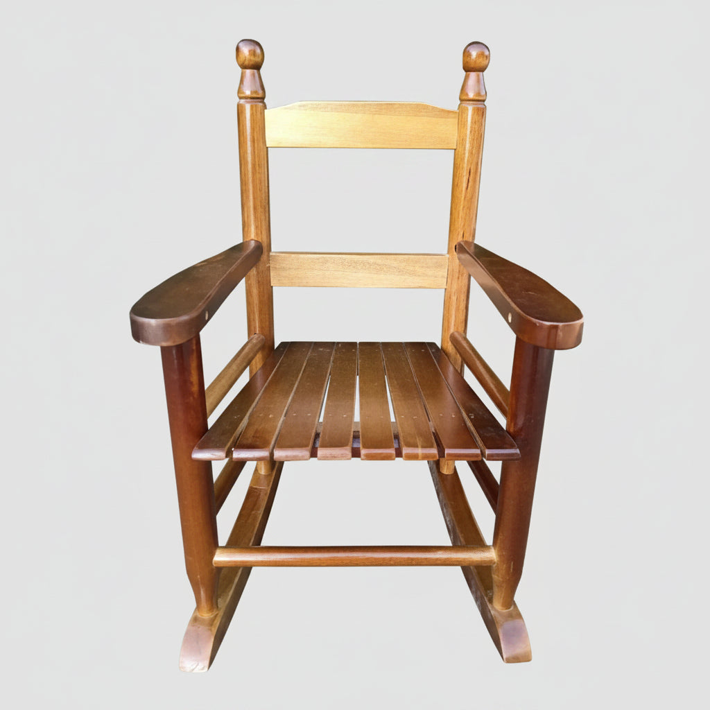 Children's solid oak rocking chair with slatted backrest for indoor and outdoor use