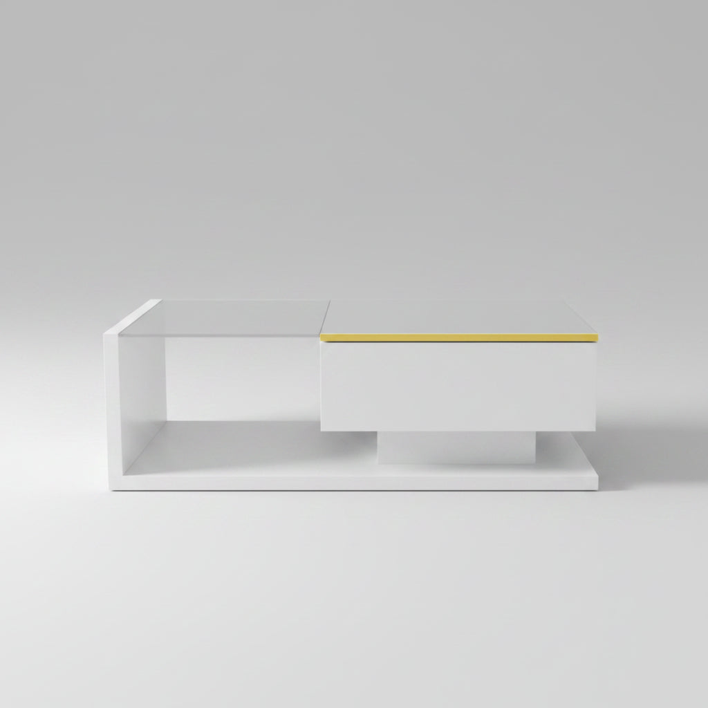 High gloss white LED coffee table with tempered glass top