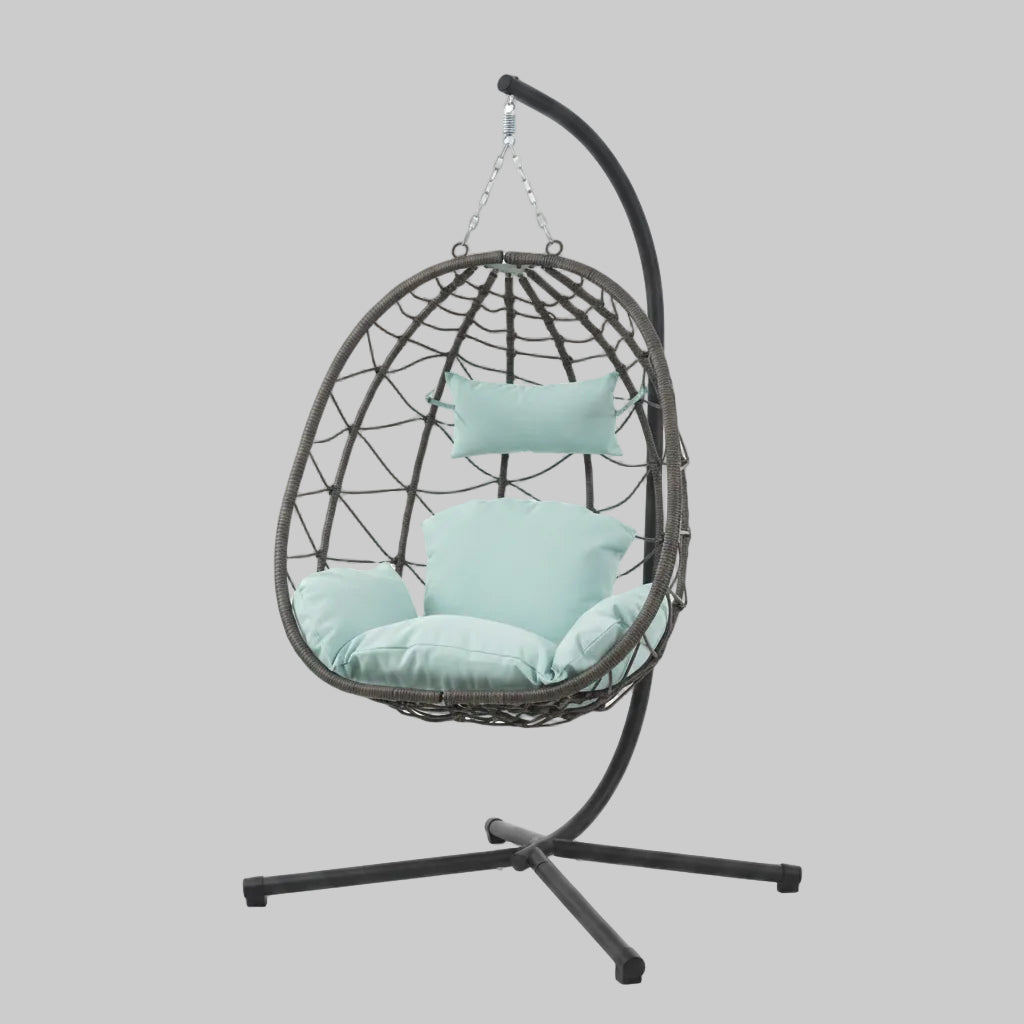Indoor outdoor hanging egg chair with stand wicker swing basket chair with cushion and headrest