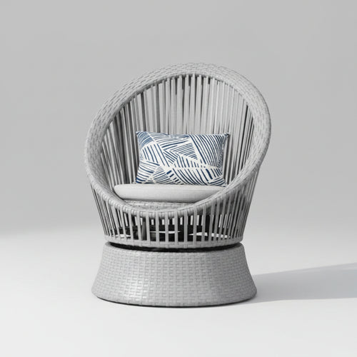 Modern gray wicker lounge chair with cushion and iron frame for patio balcony and living room