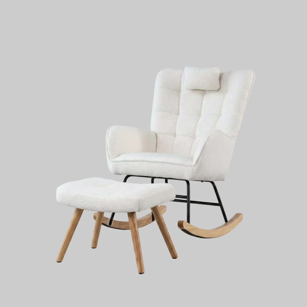 Modern upholstered rocking recliner chair with footstool
