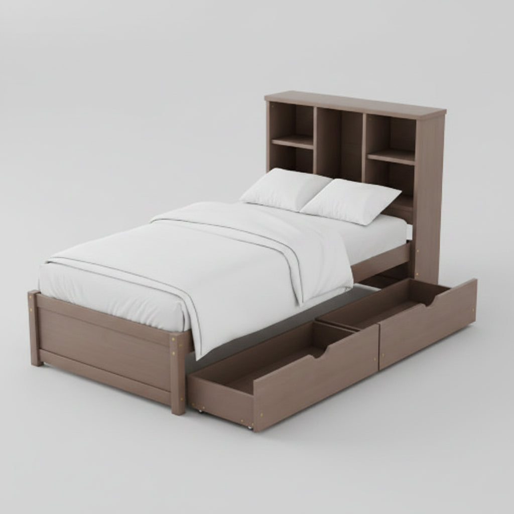Modern twin size bed frame with USB charging port and drawers