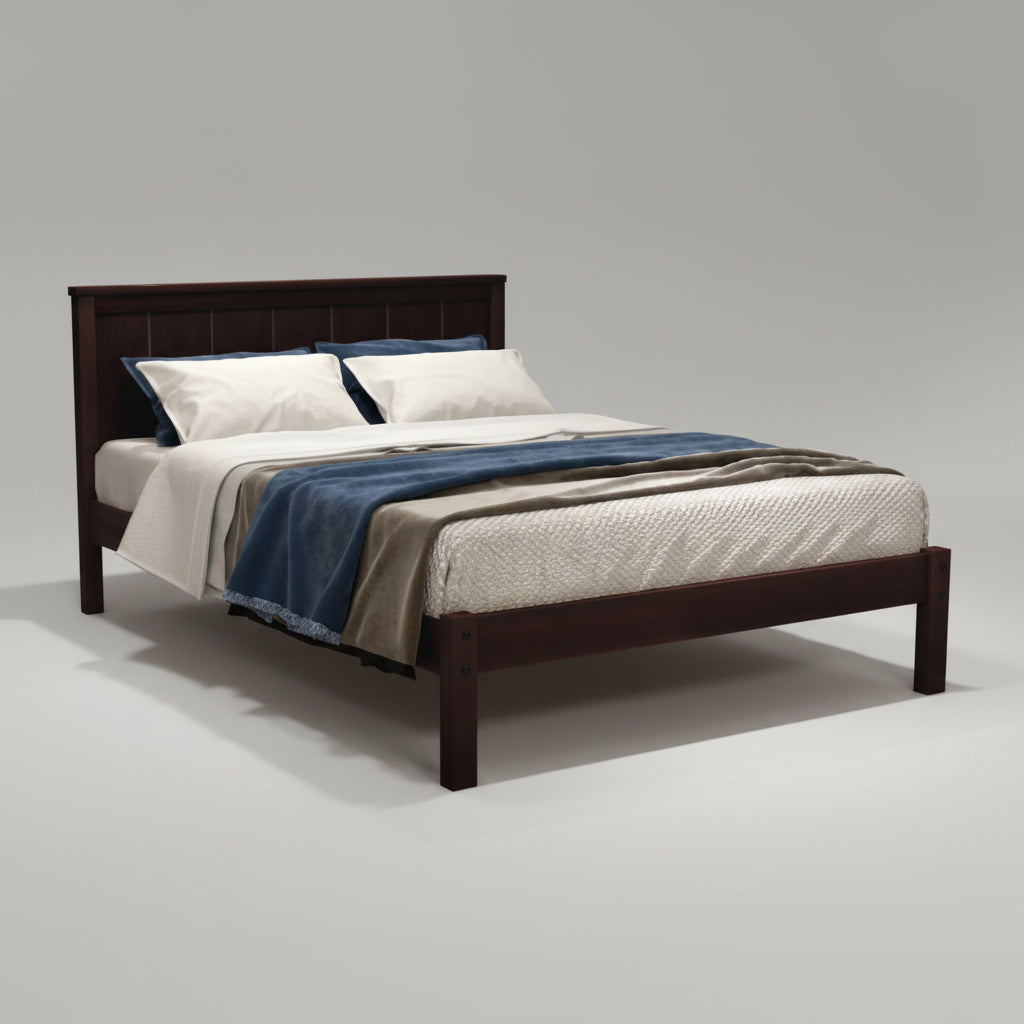 Twin platform bed frame with headboard in espresso finish